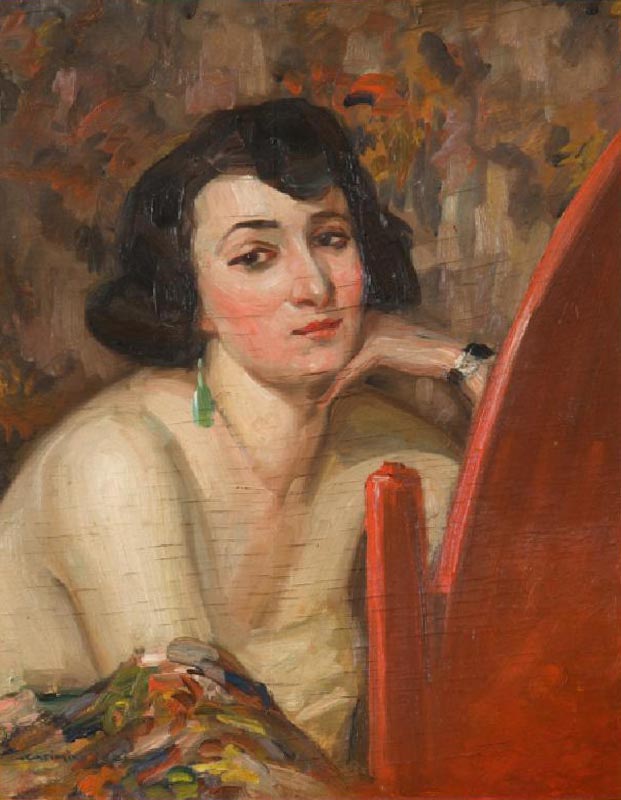 Woman at Mirror (oil on plywood) de Casimiro Jodi