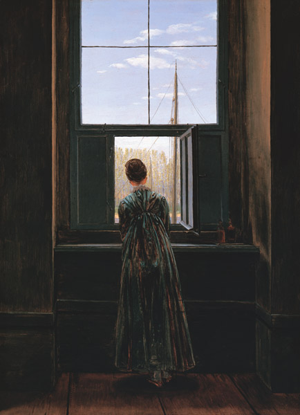 Una mujer en la ventana de Caspar David Friedrich