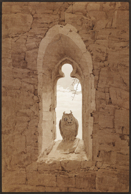 Owl in a Gothic Window de Caspar David Friedrich