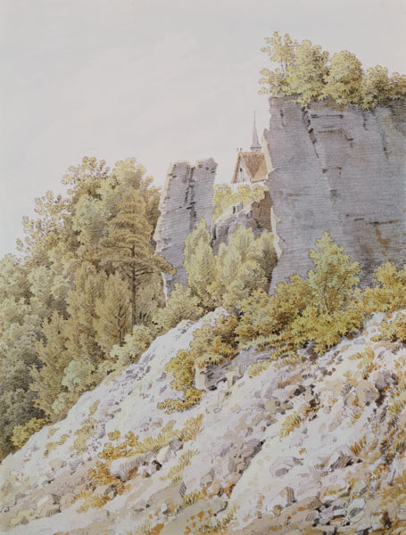 Quebrada rocosa en las montañas de Elb de Caspar David Friedrich