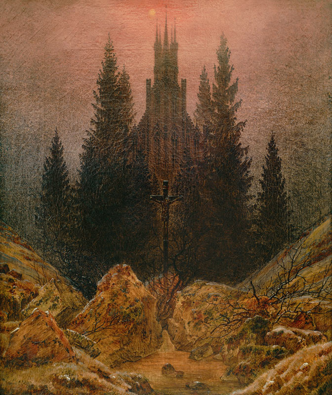 Cruz y Catedral en las montañas de Caspar David Friedrich