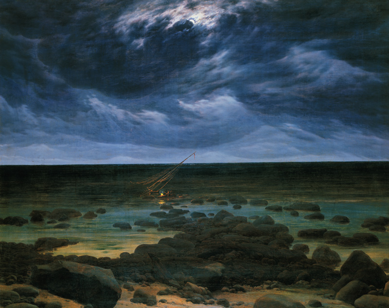 Orilla del mar bajo la luna de Caspar David Friedrich