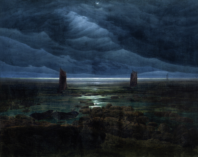 Orilla del mar a la luz de la luna de Caspar David Friedrich