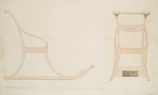 Chair for a Sleigh (pen with reddish w/c on paper) de Caspar David Friedrich