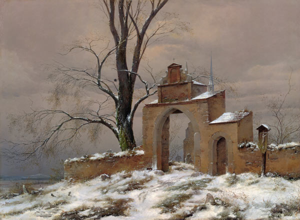 Entrada a un cementerio solitario en el invierno de Caspar David Friedrich