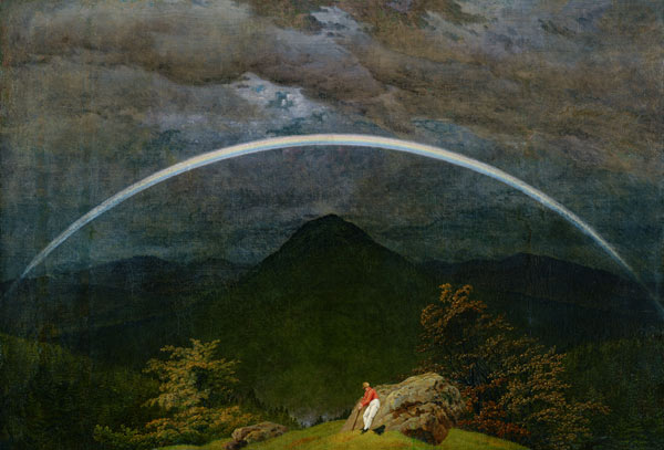 Paisaje de montañas con arco-iris de Caspar David Friedrich