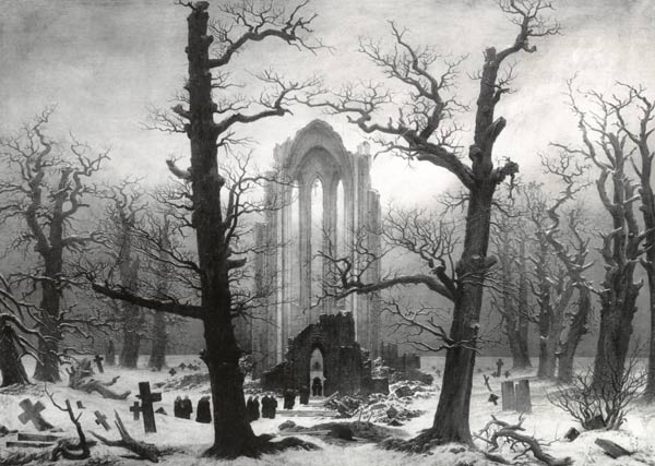 (Quemado en 1945) Cementerio del claustro en las fotografías históricas (1902), con desenfoque fotog de Caspar David Friedrich