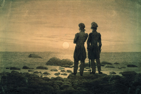 Dos hombres en el mar al amanecer de Caspar David Friedrich