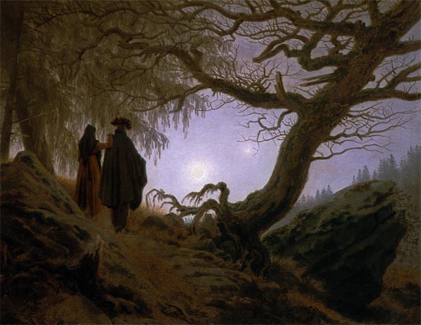 Mann und Frau den Mond betrachtend de Caspar David Friedrich