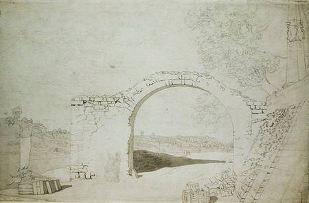 Paisaje de río con un arco (realización no terminada) de Caspar David Friedrich