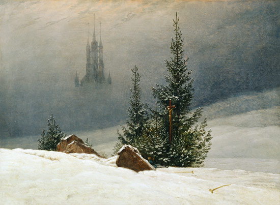 Paisaje de invierno con iglesia de Caspar David Friedrich
