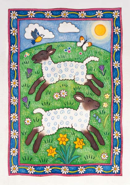 Bouncy Lambs, 1997 (w/c and pastel on paper)  de Cathy  Baxter