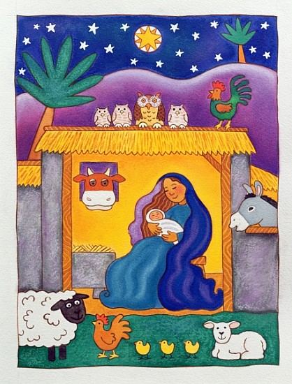 A Farmyard Nativity, 1996 (w/c)  de Cathy  Baxter