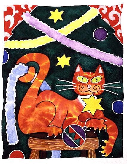 Christmas Cat with Decorations  de Cathy  Baxter