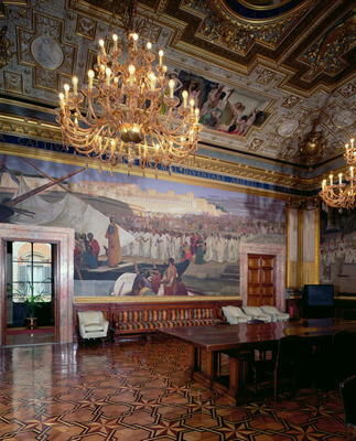 The 'Sala Maccari' (Maccari Room) richly decorated with gilt stucco and scenes from Roman history, d de Cesare Maccari