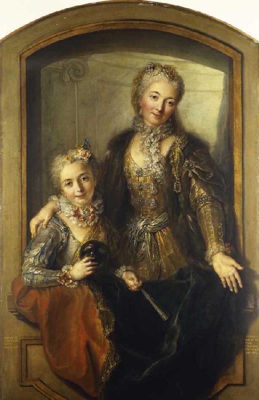 Madame Dupille mit ihrer Tochter in Abendroben de Charles Antoine Coypel