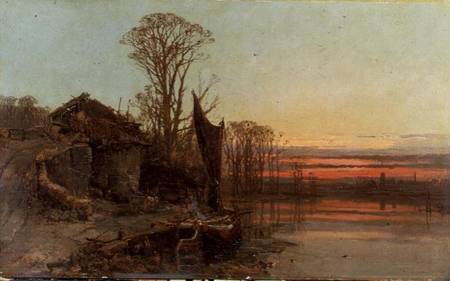 Landscape with a Ruined Cottage at Sunset de Charles Brooke Branwhite