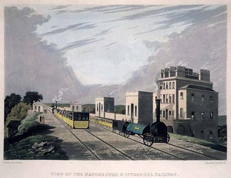 View of the Manchester and Liverpool Railway, taken at Newton, 1825, engraved by Havell de Charles Calvert