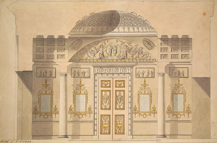 Elevation of the Mirror Wall in the Jasper Study of the Agate Pavilion at Tsarskoye Selo de Charles Cameron