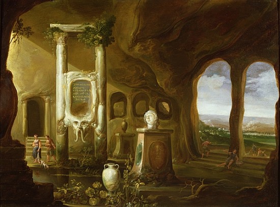 A monument to Augustus, in a grotto with figures, 17th century de Charles-Cornelisz de Hooch