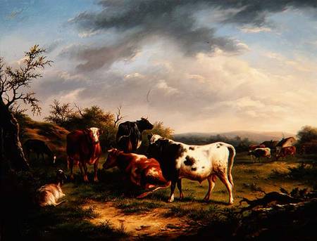 Cattle and Sheep in a Landscape (one of a pair) de Charles Desan
