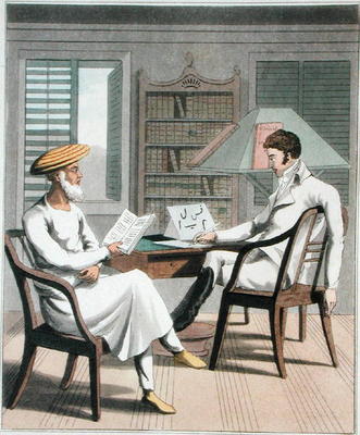 A European Gentleman with his Moonshee, or Native Professor of Languages, plate 1 from 'The European de Charles D'Oyly
