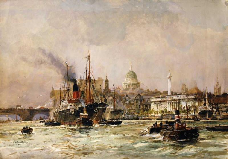 Schiffverkehr auf der Themse, im Hintergrund St de Charles Edward Dixon