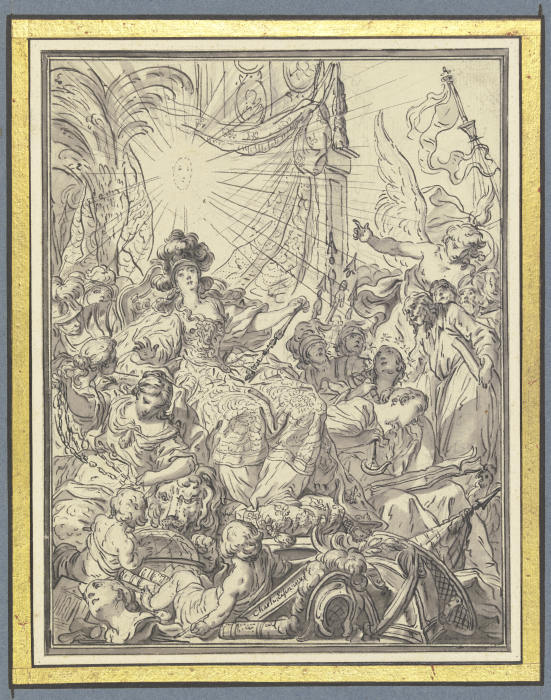 Frankreich auf dem Thron, umgeben von allegorischen Figuren de Charles Eisen