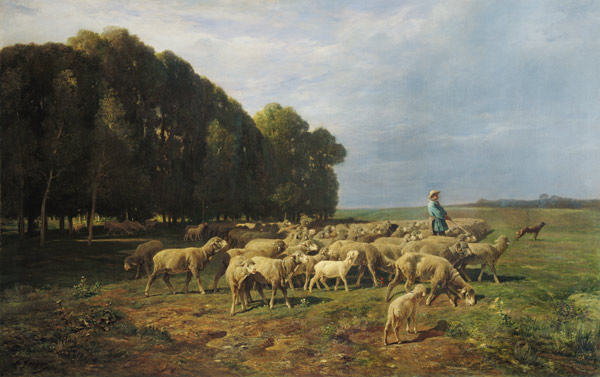 Flock of Sheep in a Landscape de Charles Emile Jacques