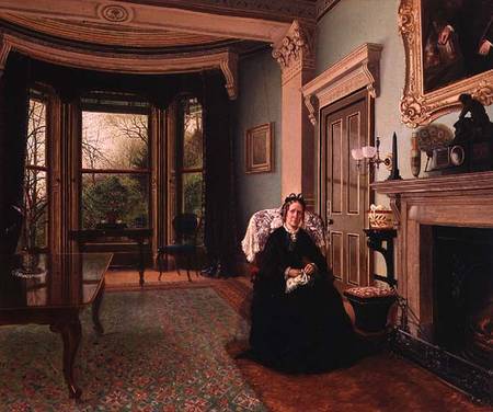 Victorian interior with seated lady de Charles Frederick Lowcock