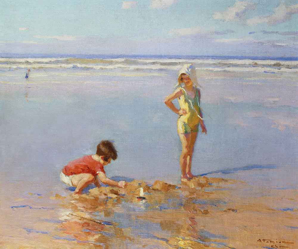 Kinder spielen am Strand de Charles Garabed Atamian