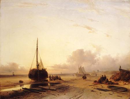 Beach Scene with Fishing Boats de Charles Henri Joseph Leickert