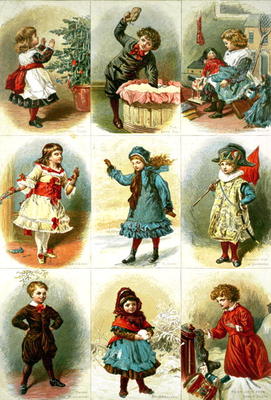 Christmas cards depicting various children's activities, pub. by Leighton Bros., 1882 (engraving) de Charles J. Staniland