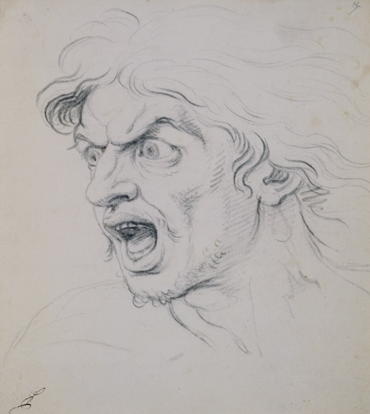 The head of a man screaming in terror, a study for the figure of Darius in 'The Battle of Arbela' de Charles Le Brun