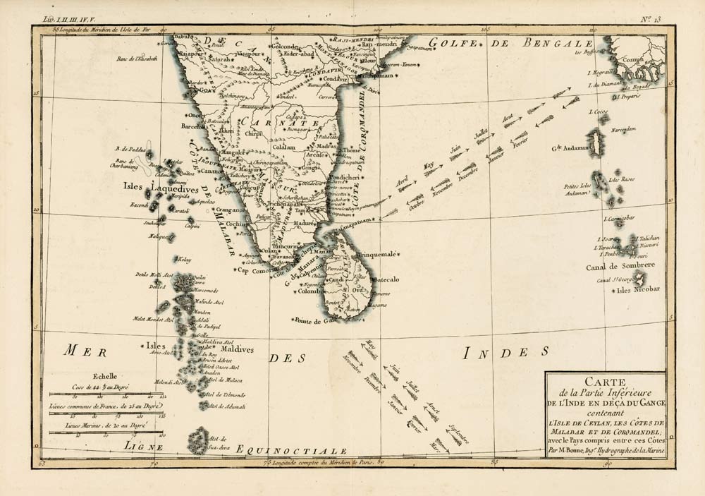 Southern India and Ceylon, from 'Atlas de Toutes les Parties Connues du Globe Terrestre' by Guillaum de Charles Marie Rigobert Bonne