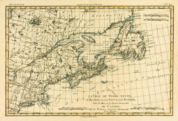 Eastern Canada, Newfoundland, Nova Scotia and St John Island, from 'Atlas de Toutes les Parties Conn de Charles Marie Rigobert Bonne