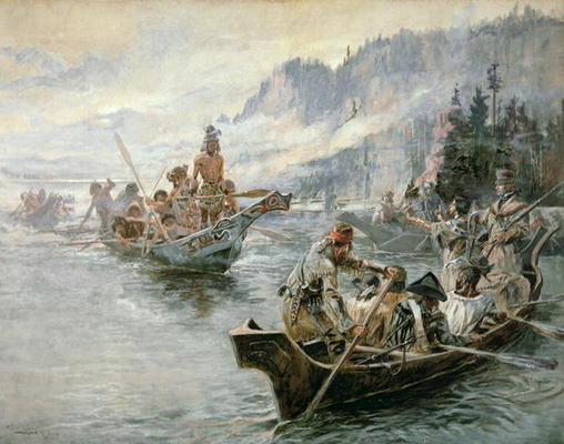 Lewis & Clark on the Lower Columbia River, 1905 (oil on canvas) de Charles Marion Russell