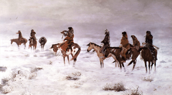 'Lost in a Snow Storm - We Are Friends' 1888 (oil on canvas) de Charles Marion Russell