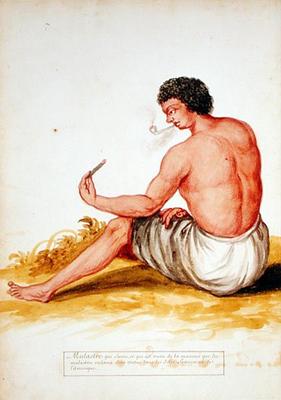 Mulatto sitting and smoking, from a manuscript on plants and civilization in the Antilles, c.1686 (w de Charles Plumier