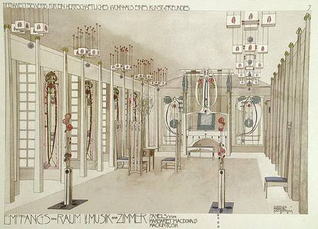 Design for a Music Room with panels by Margaret Macdonald Mackintosh (1865-1933) 1901 (colour litho) de Charles Rennie Mackintosh