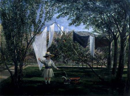 A Garden Scene, with a boy, the artist's son George Dunlop Leslie de Charles Robert Leslie