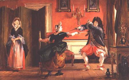 Jourdain Fences his Maid, Nicole with his Wife Looking on. Scene From 'Le Bourgeois Gentilhomme', Ac de Charles Robert Leslie