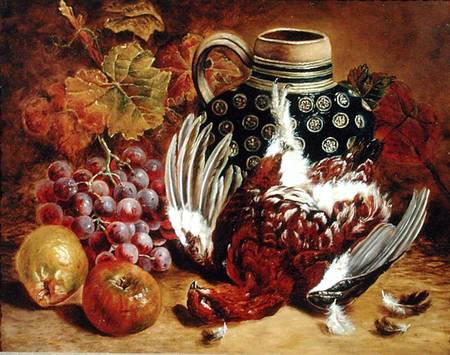 Still Life of Grapes, Apples, Dead Grouse and a Blue Jug de Charles Thomas Bale