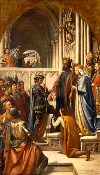 Edward III (1312-77): conferring the Order of the Garter on Edward the Black Prince (1330-76) de Charles West Cope