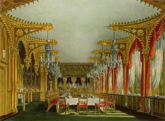 The Gothic Dining Room at Carlton House from Pyne's 'Royal Residences' engraved by Thomas Sutherland de Charles Wild