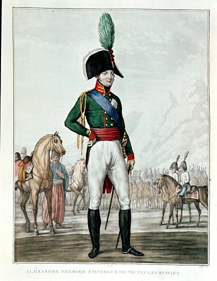 Portrait of Alexander I Pavlovich (1777-1825) with his Army de Charles Francois Gabriel Levachez