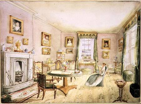 Drawing Room, East Wood, Hay, f.54 from an 'Album of Interiors' de Charlotte Bosanquet