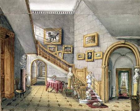 The Staircase, Strood Park, f.26 from an 'Album of Interiors' de Charlotte Bosanquet