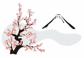 Cerezos en flor frente al Monte Fuji