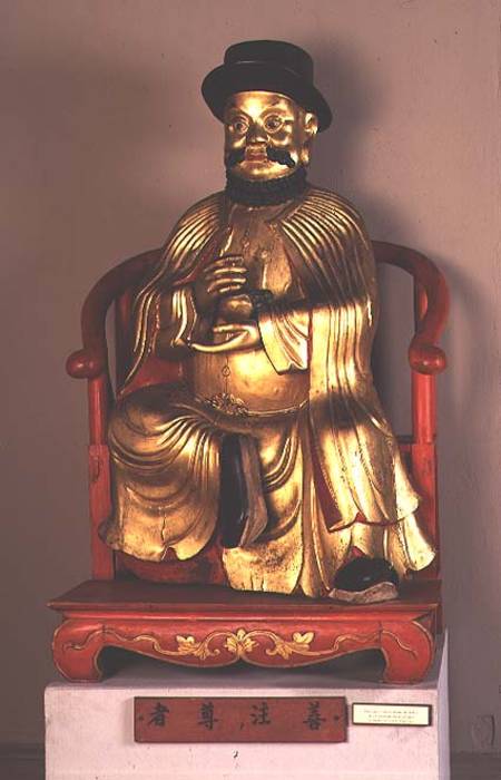 Marco Polo, Gilded Wooden Sculpture de Chinese